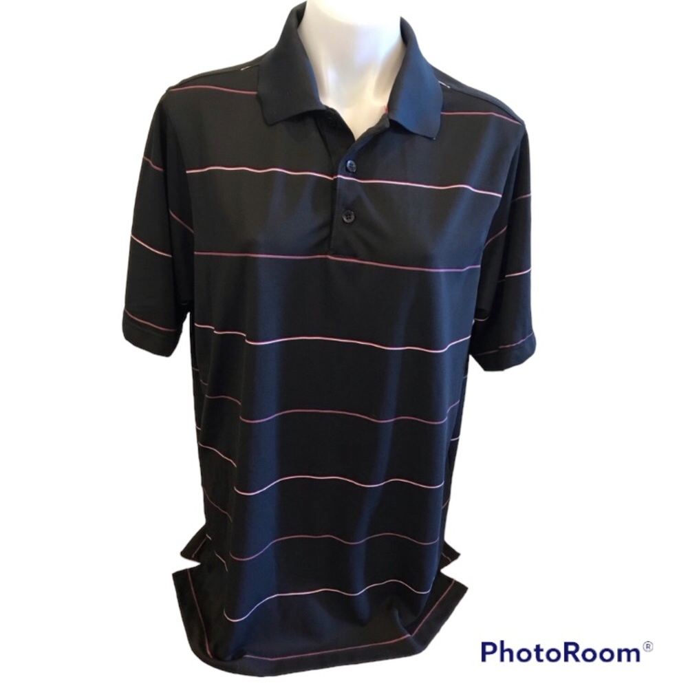 Mens Antigua Desert Dry Xtra-lite Black Striped Pink White Short Sleeve …